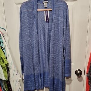 Catherines Blue Metallic-Striped Open Cardigan